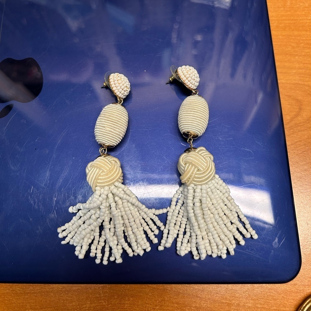 BaubleBar White Beaded Tassel Earrings